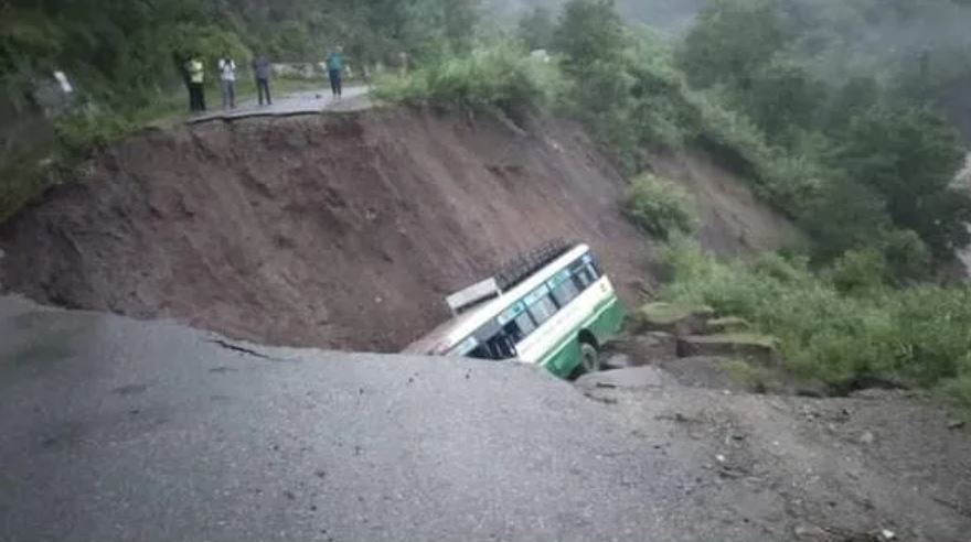 RTC Bus Falls Down After Road Caves In Himachal Pradesh 