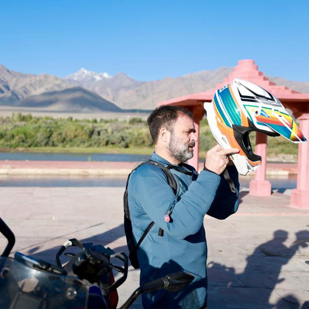 Rahul Gandhi rides bike to Ladakh's Pangong Lake to celebrate father Rajiv's birthday