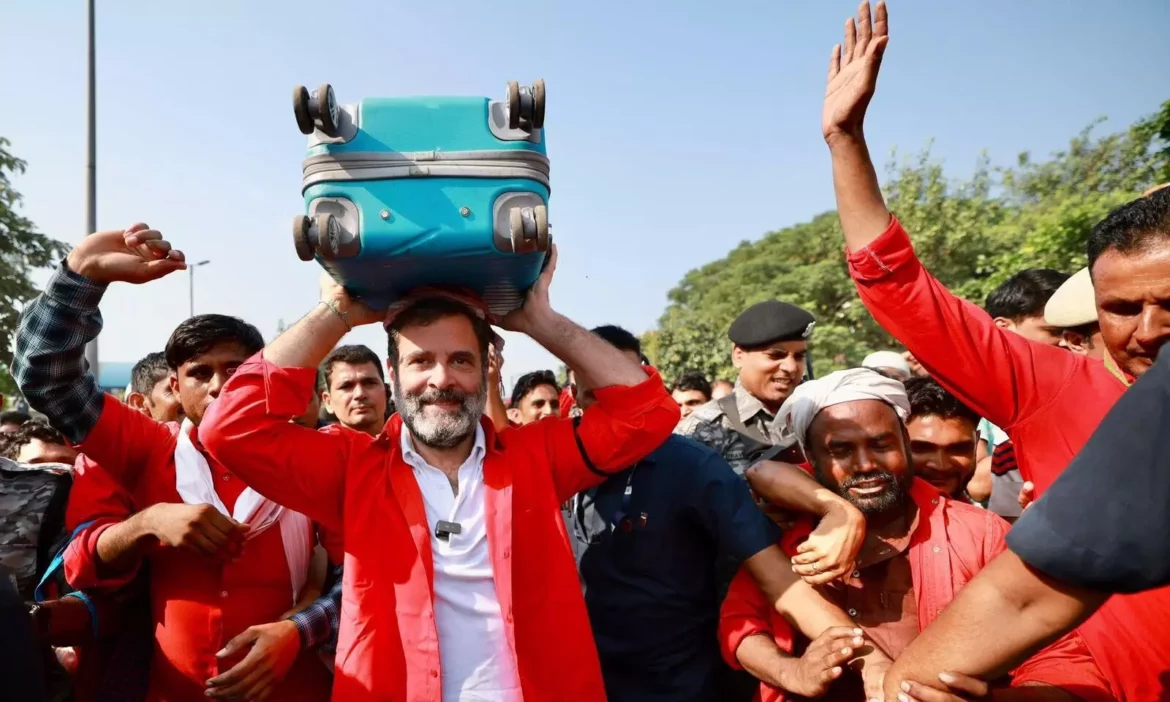 Rahul Gandhi engages with porters at Anand Vihar railway station wears their attire in solidarity