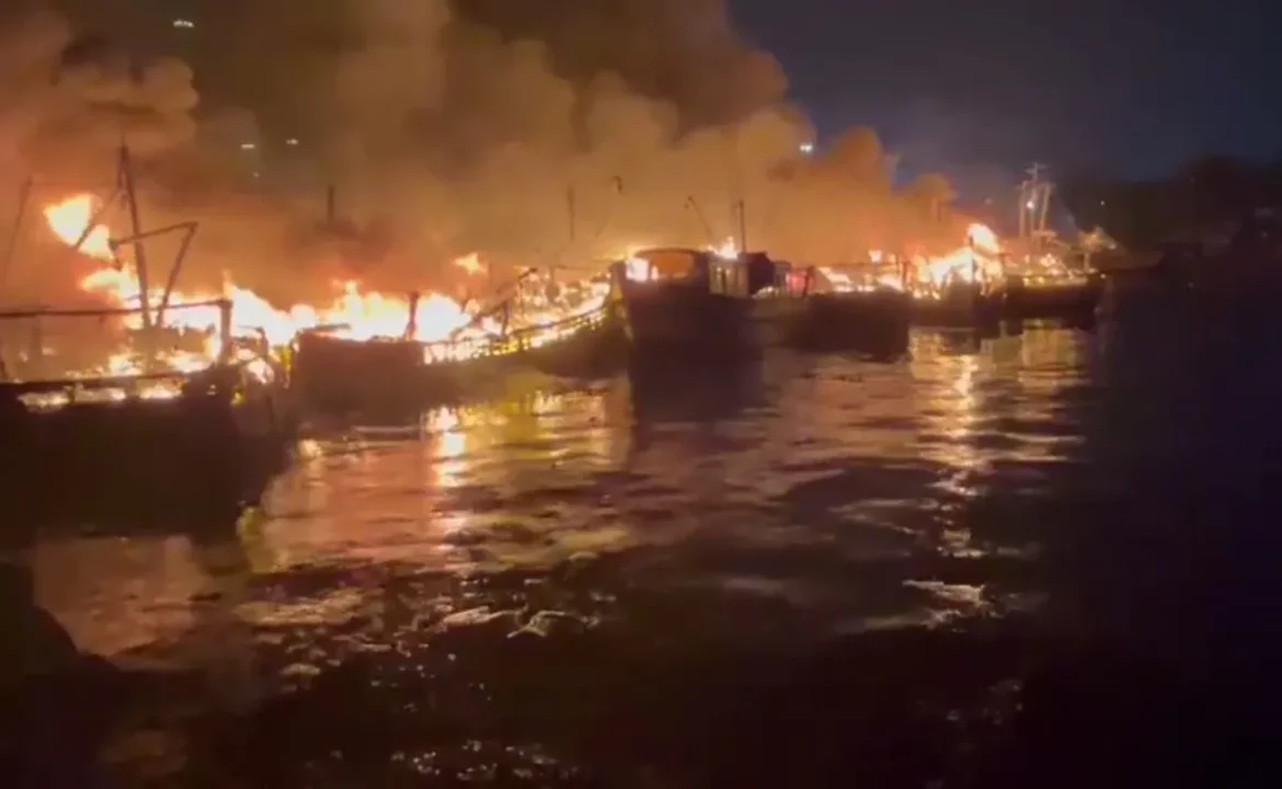 Huge Fire Blasts At Visakhapatnam Fishing Harbour 23 Boats Turn To Ash