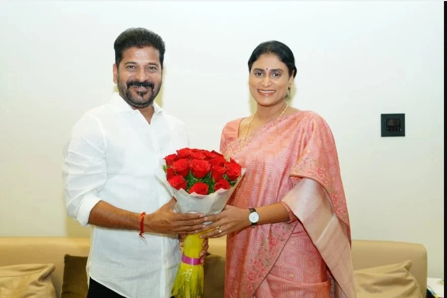 ys sharmila gives marriage card to revanth reddy
