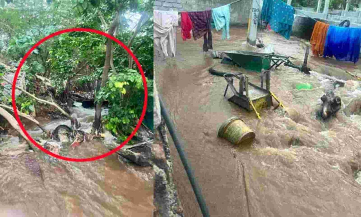 Nijamsagar: Nijamsagar canal embankment broken.. People run..!