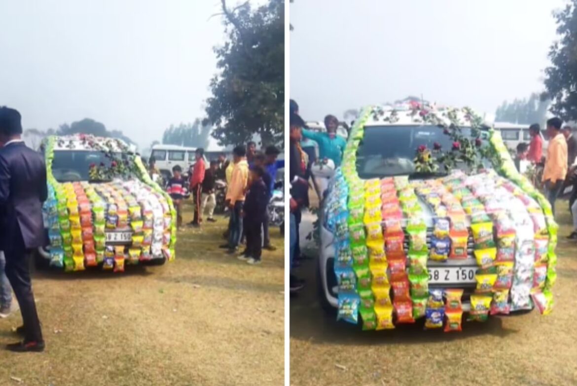 Viral Video: Decoration of groom's car with packets of chips.. Video viral..!