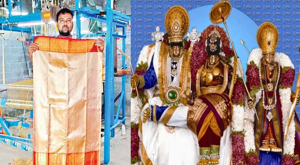 Telangana: 3D silk saree for Ramulori's welfare.. Sirisilla artist's small gift..!